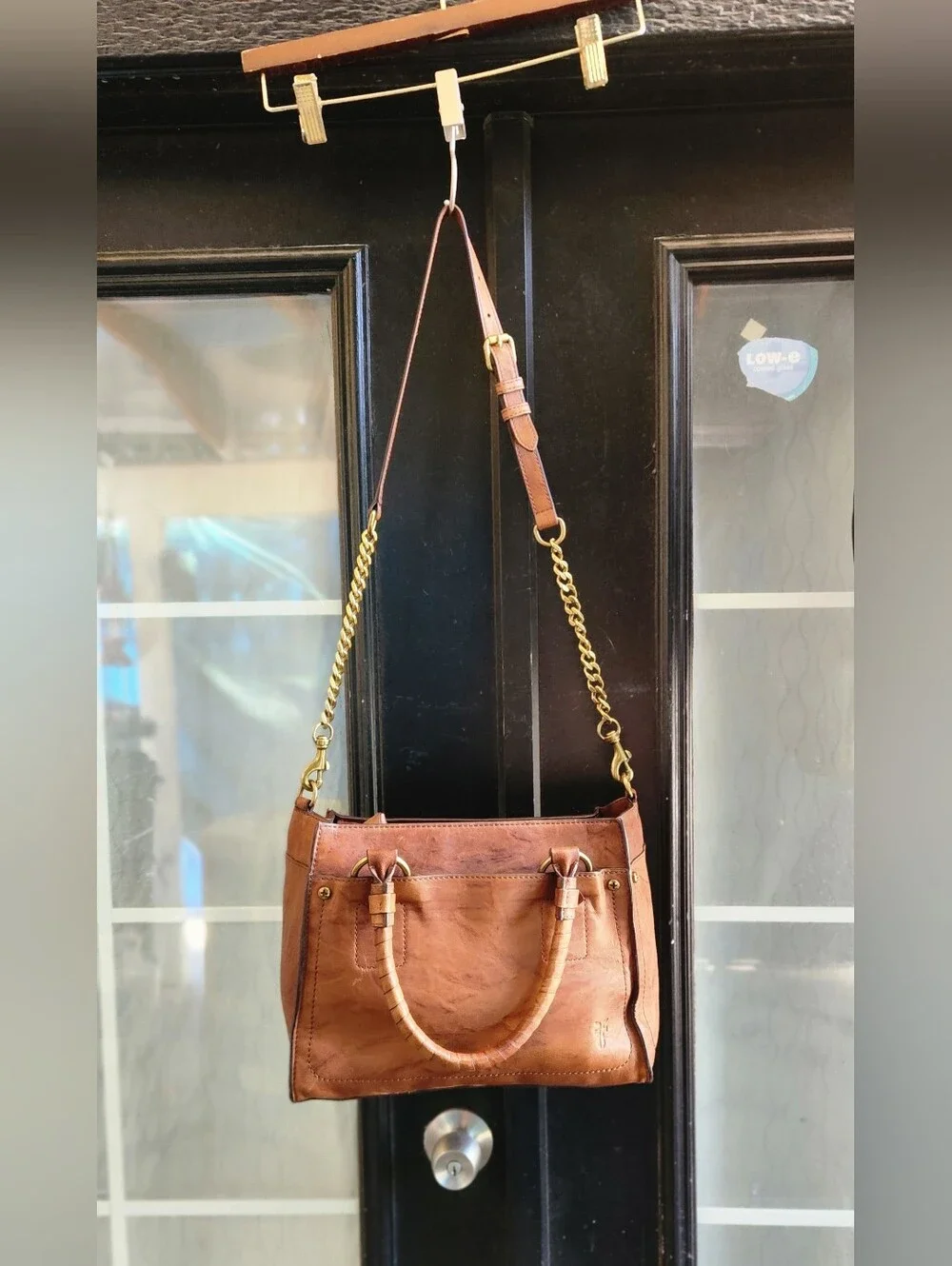 Frye Classic Brown Leather Tote Bag with Chain Strap